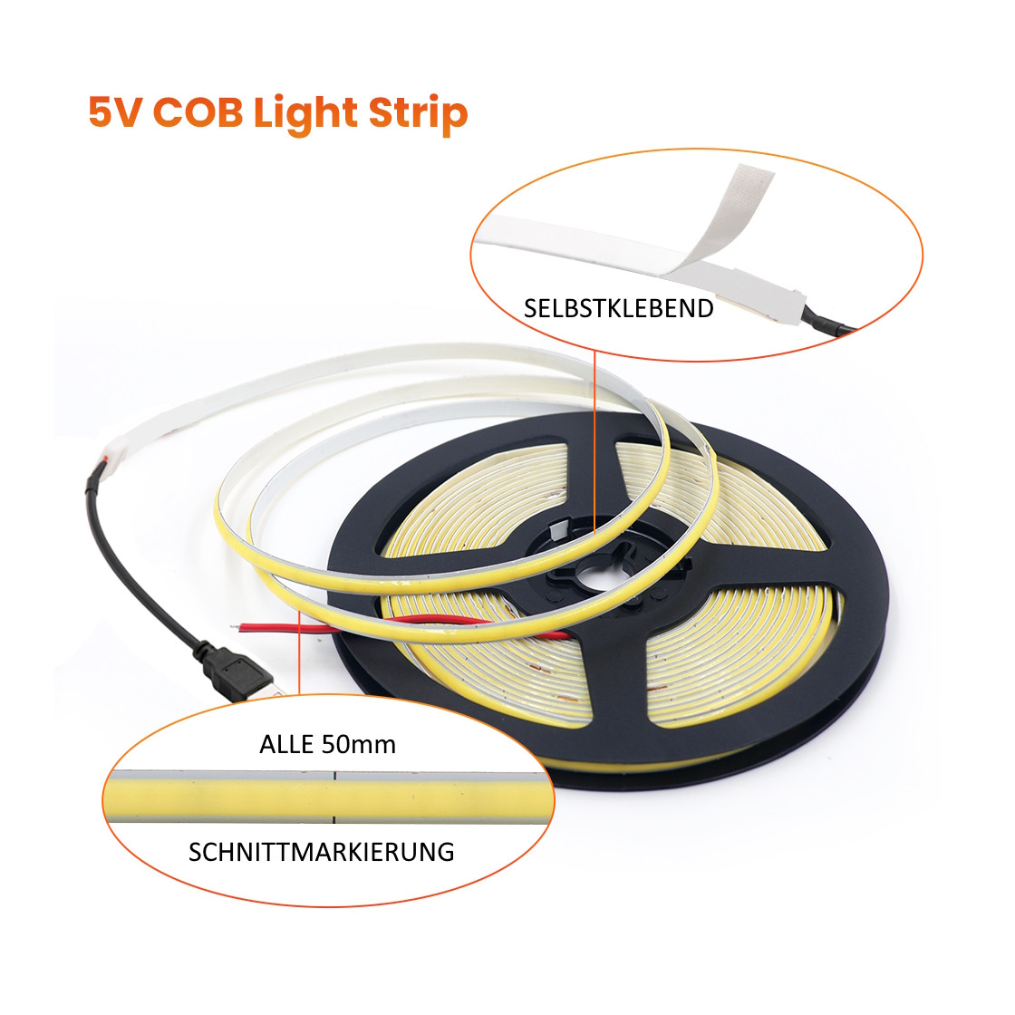 Dimmbare COB LED Streifen, 5V, 320LEDs, 1m I RC-HANGAR15, 7,99 €