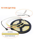 Flexible COB LED Streifen, 5V, 320LEDs, selbstklebend, teilbar, 1m Gelb