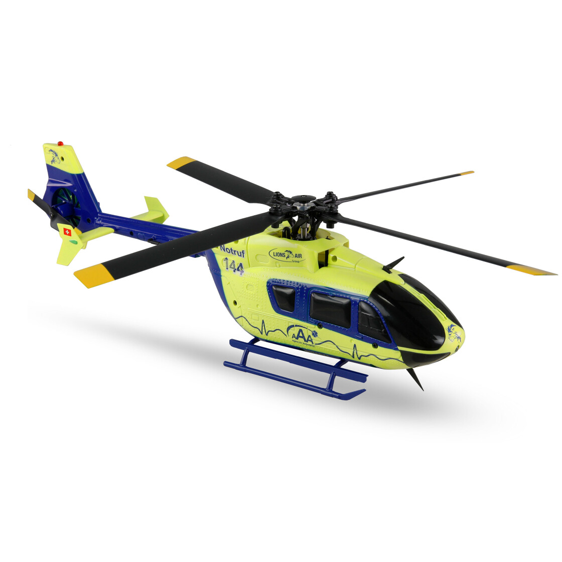 Helicóptero Teledirigido Amewi AFX-135 Pro Alpine Air Ambulance | 6 Canales 6G RTF | Réplica Escala 1:32 Con Luces LED Y Vuelo Invertido | Amarillo Neón | Incluye Batería USB