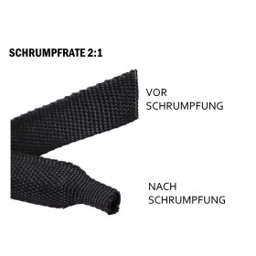 Gewebe-Schrumpfschlauch, Schrumpfrate 2:1, 1m lang Schwarz 12mm