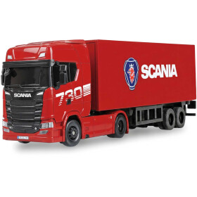 AMEWI 22783 Mini-Scania 730 S mit Kofferauflieger proportional 4WD 1:64 RTR rot